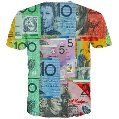 Australian Dollar T shirts Men Money Shirt Print Australia Tshirts Casual Colorful Tshirts Novelty Abstract Tshirt Anime