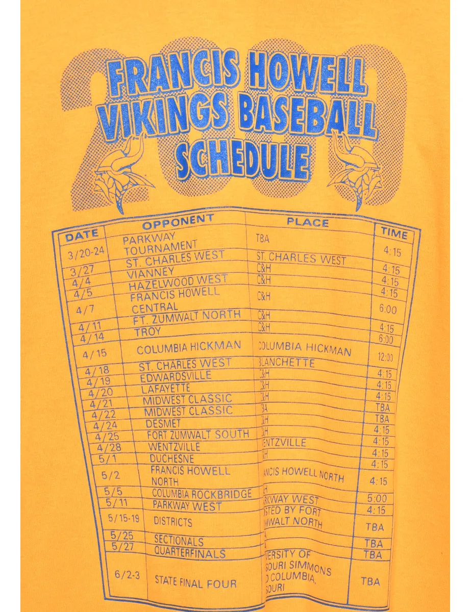 Baseball Yellow Sports T-shirt - XL