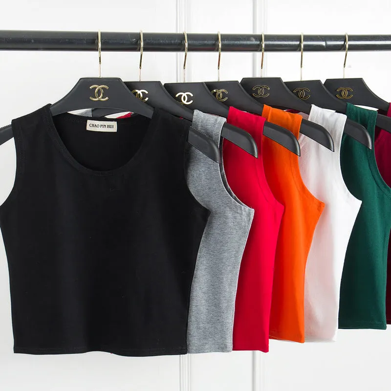 Bottoming sleeveless suspender sports midriff-baring vest