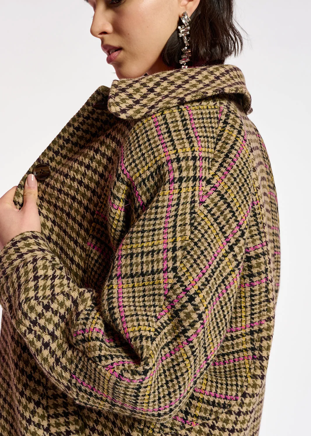 Brown houndstooth wool-blend coat