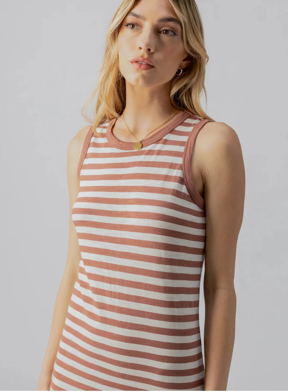 Contrast Trim Maxi Dress Washed Clay/Birch Stripe