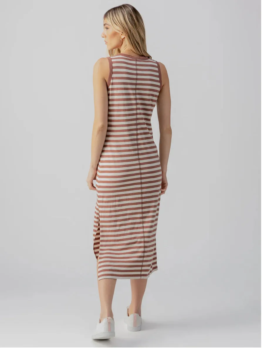 Contrast Trim Maxi Dress Washed Clay/Birch Stripe