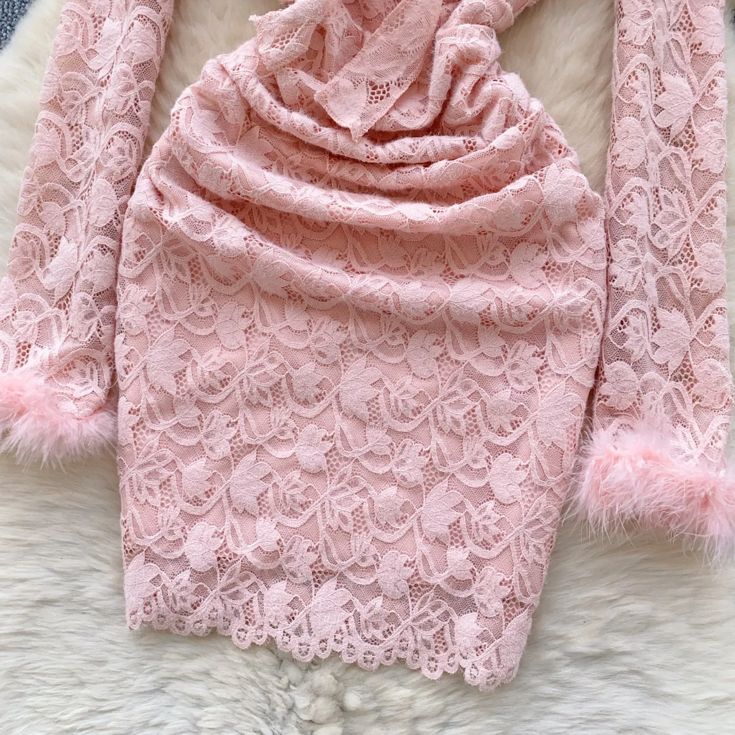Crochet Lace Furry Patchwork Slip Dress
