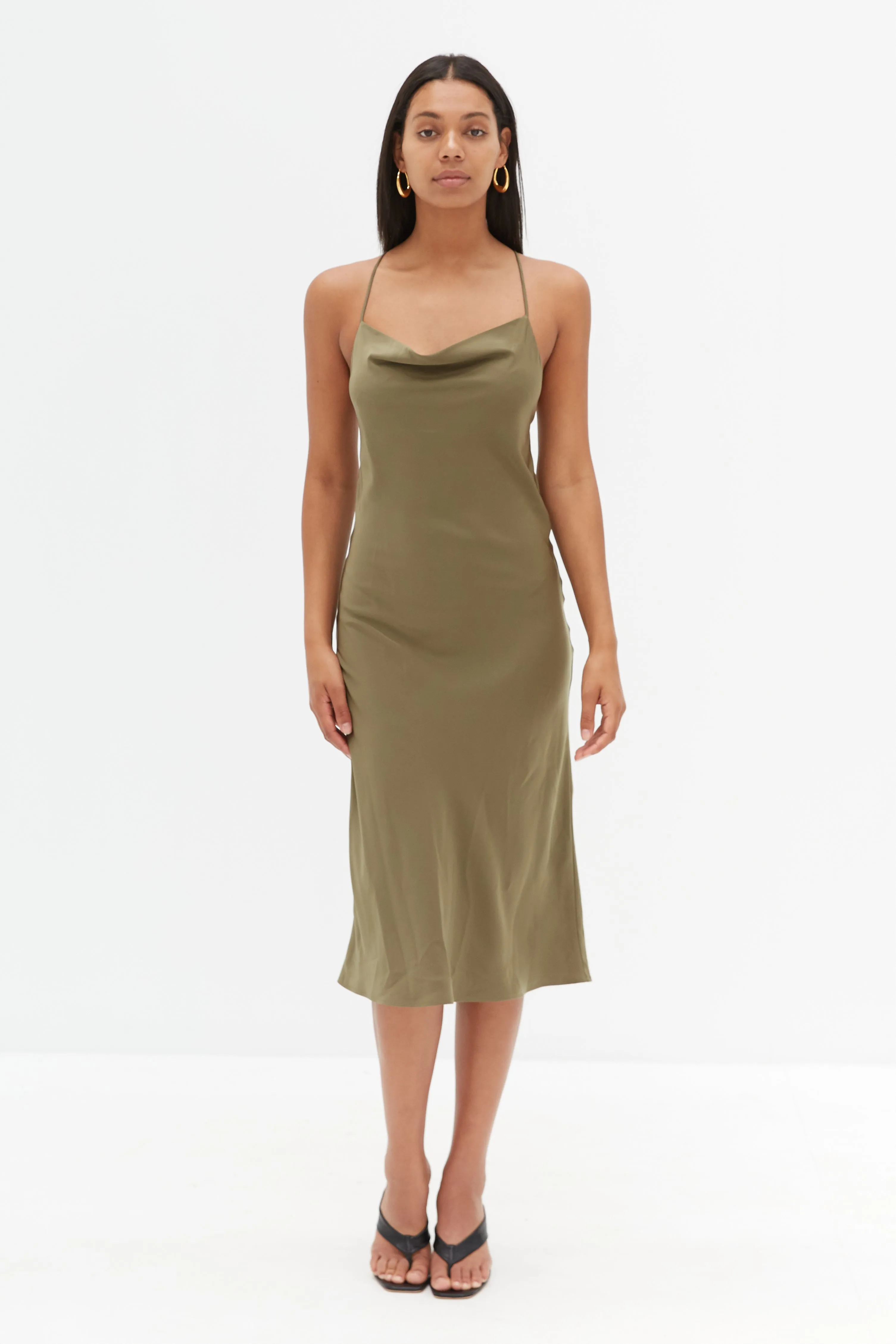 Cross Back Slip Dress - Khaki
