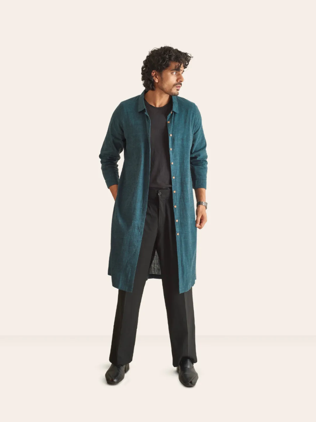 Dark Pine  Handwoven Overlay Kurta Shirt