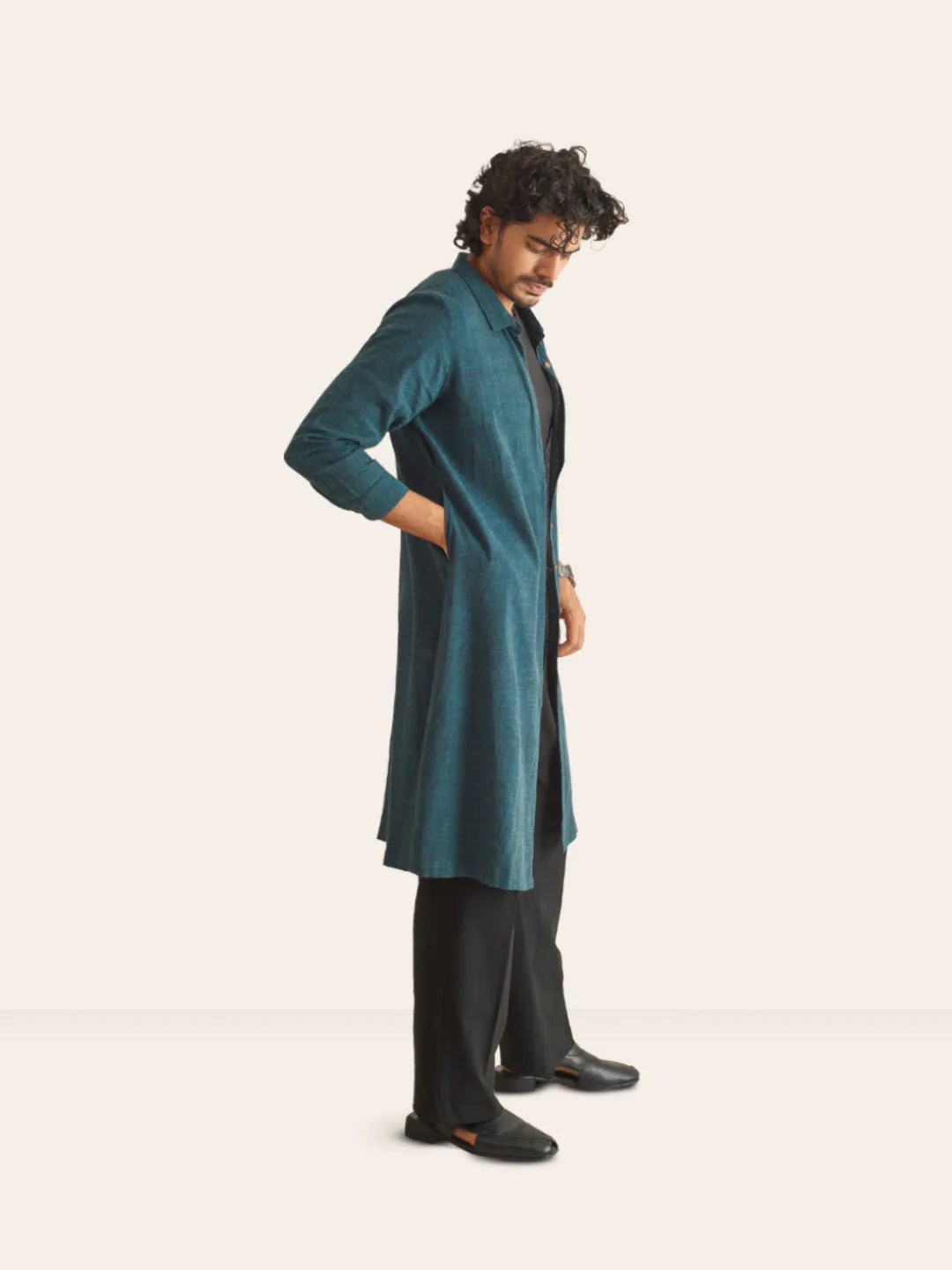 Dark Pine  Handwoven Overlay Kurta Shirt