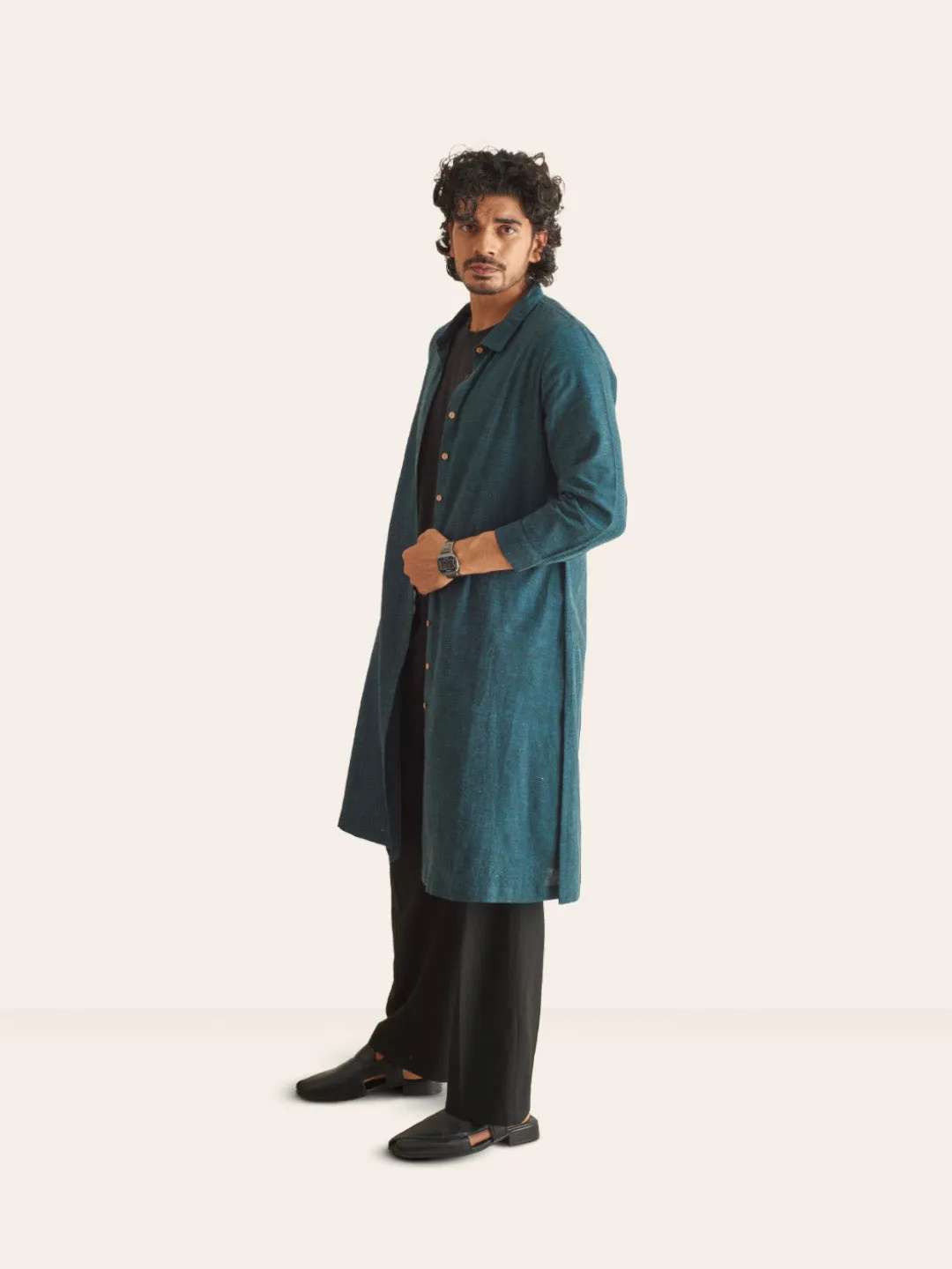 Dark Pine  Handwoven Overlay Kurta Shirt
