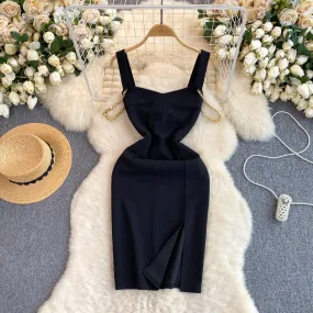 Delicate Slim-fit Black Slip Dress