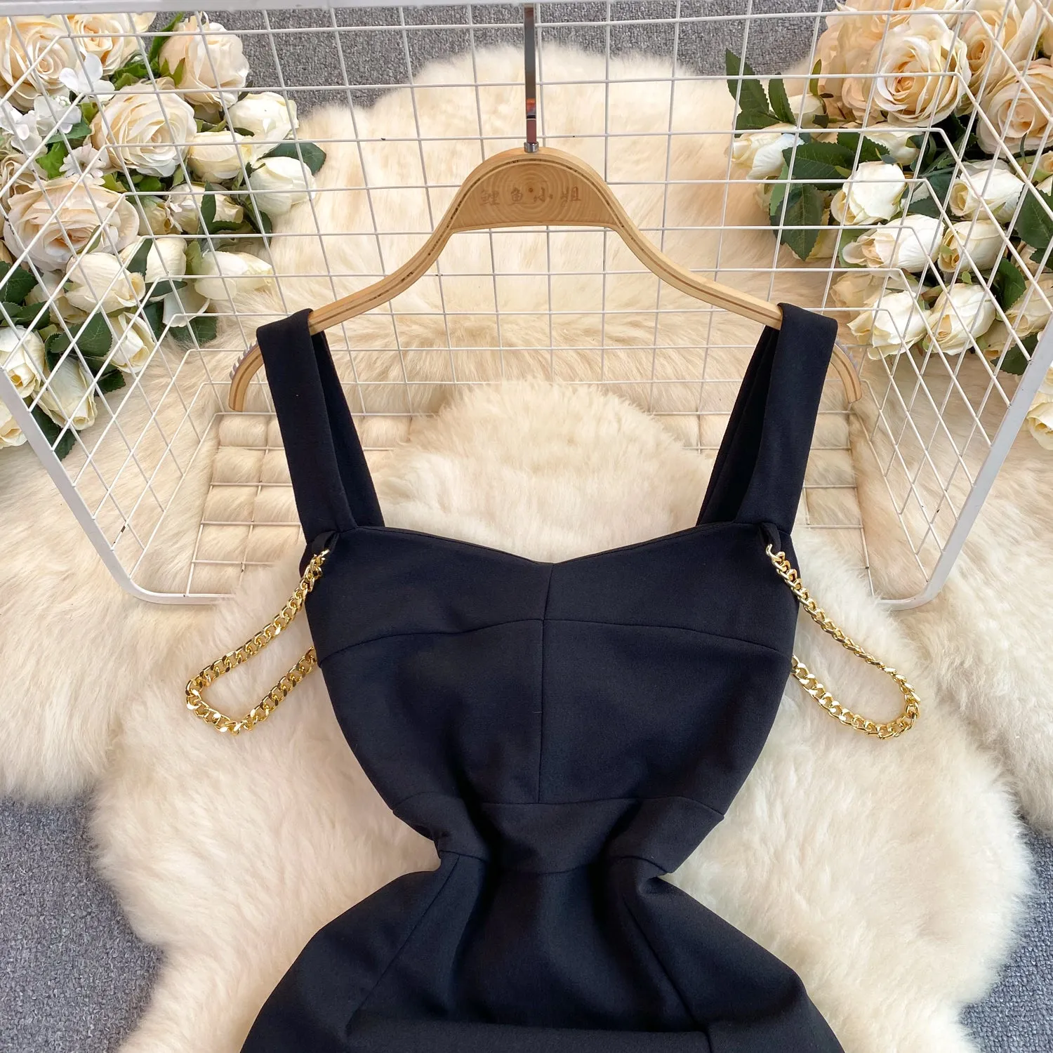 Delicate Slim-fit Black Slip Dress