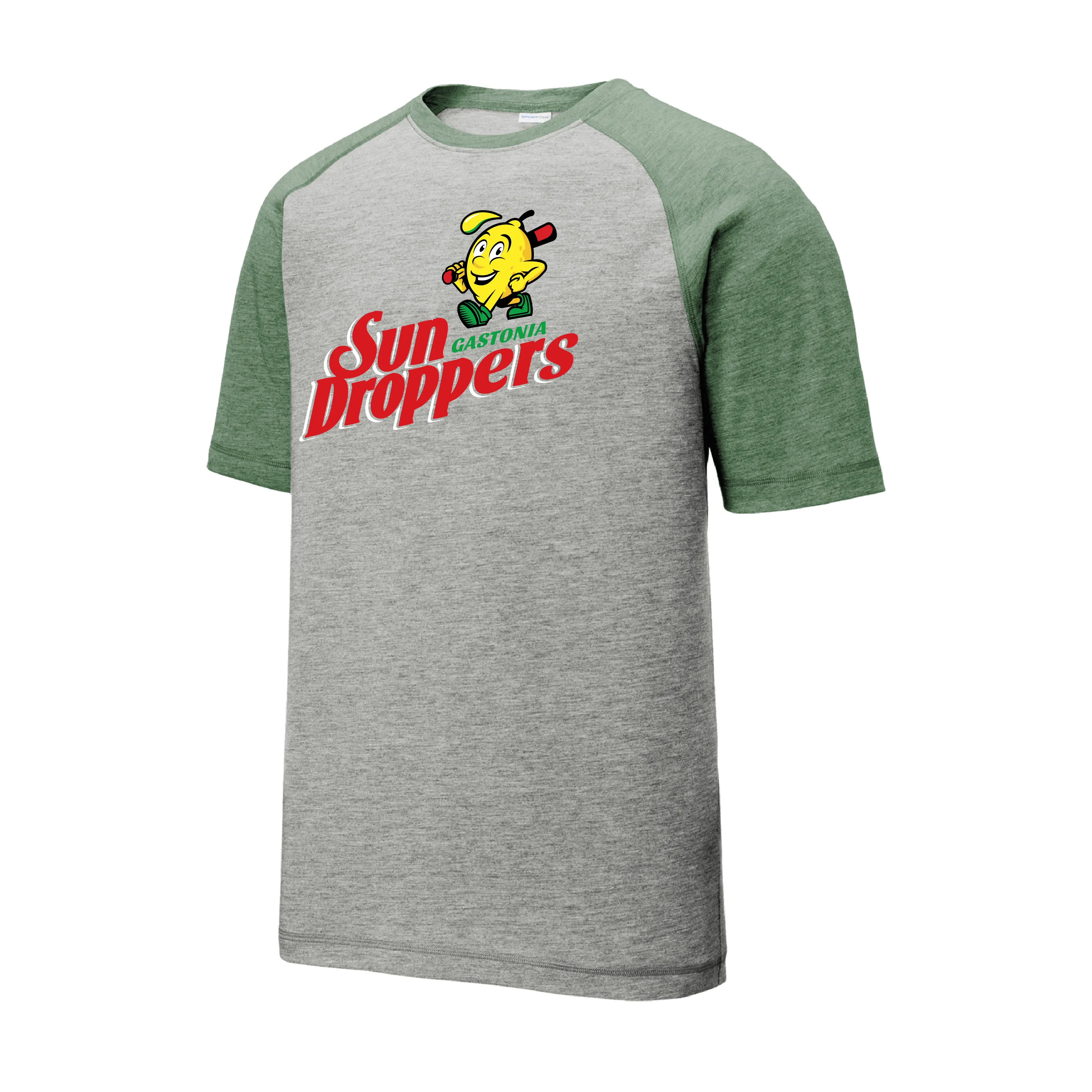 Gastonia SunDroppers Gray & Green Raglan Performance T-shirt