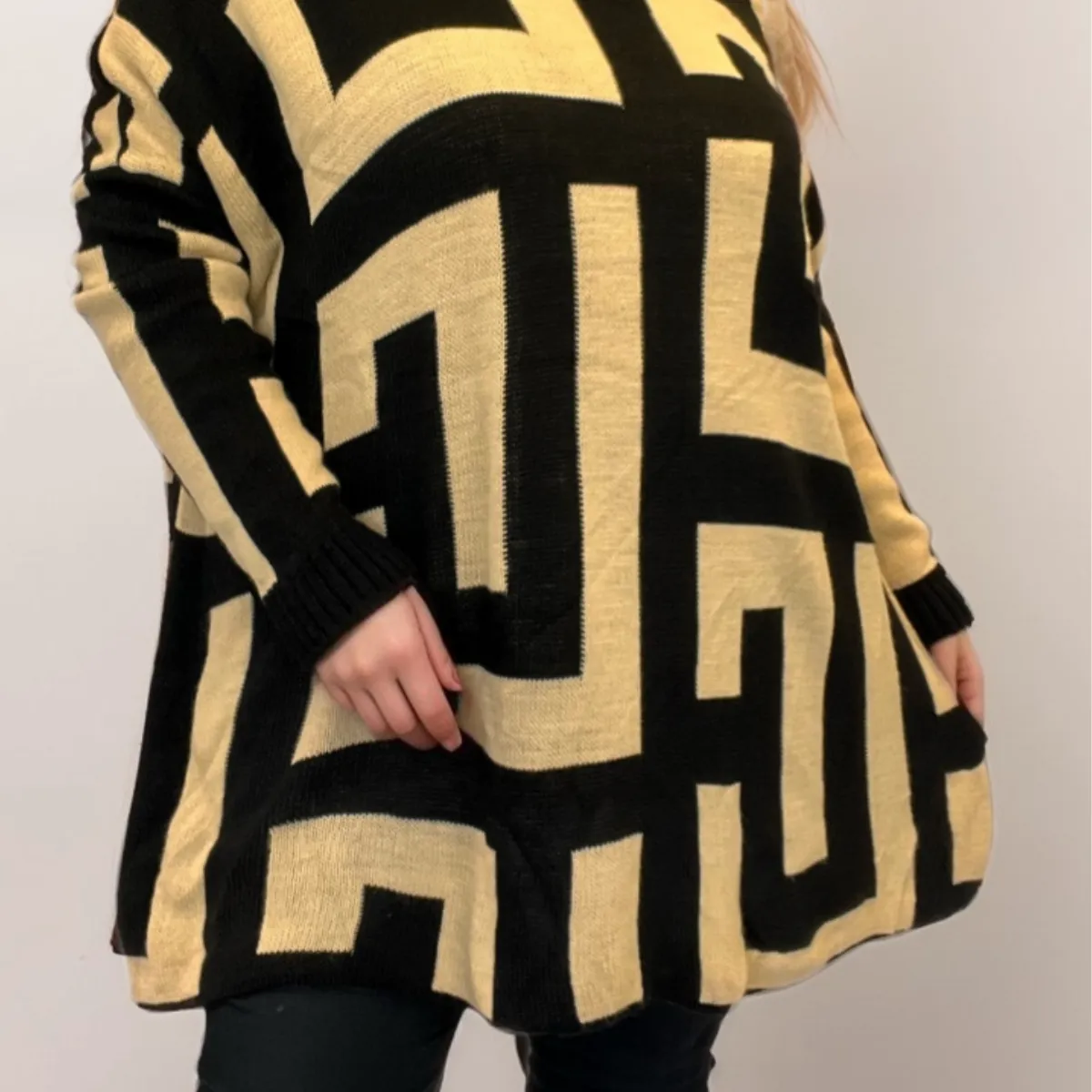 LOOSE FIT SQUARE KNIT A LINE POLO NECK JUMPER