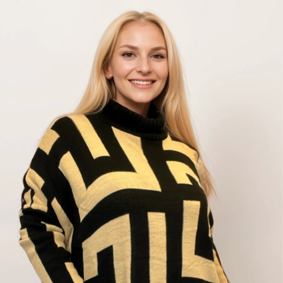 LOOSE FIT SQUARE KNIT A LINE POLO NECK JUMPER
