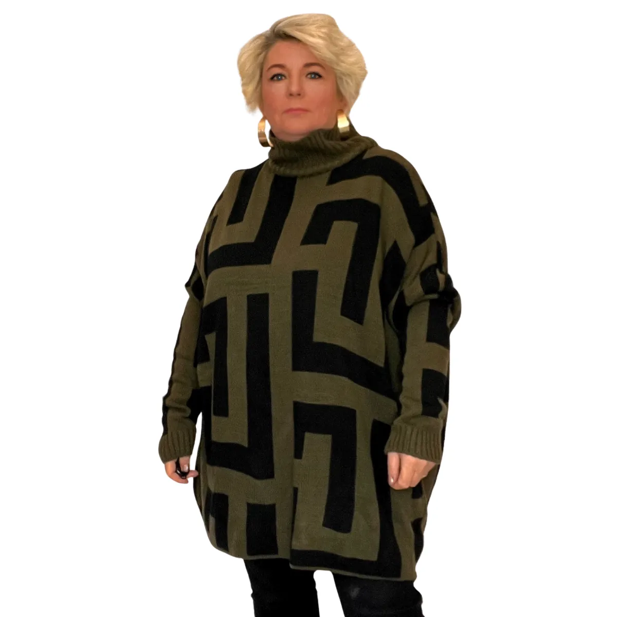 LOOSE FIT SQUARE KNIT A LINE POLO NECK JUMPER