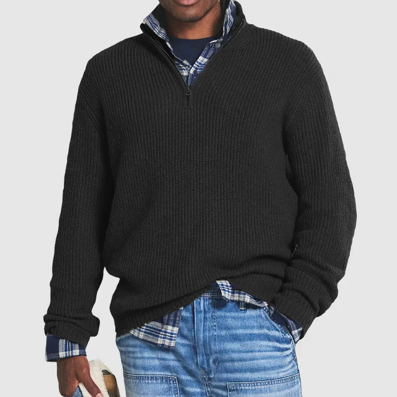 Men's Warm Half-Zip Cashmere Jumper in Solid Colour | Ideal for Autumn/Winter