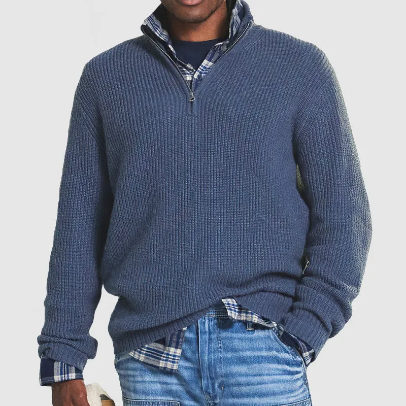 Men's Warm Half-Zip Cashmere Jumper in Solid Colour | Ideal for Autumn/Winter