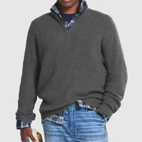 Men's Warm Half-Zip Cashmere Jumper in Solid Colour | Ideal for Autumn/Winter