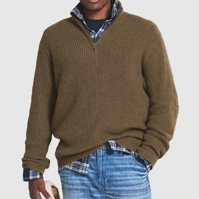 Men's Warm Half-Zip Cashmere Jumper in Solid Colour | Ideal for Autumn/Winter