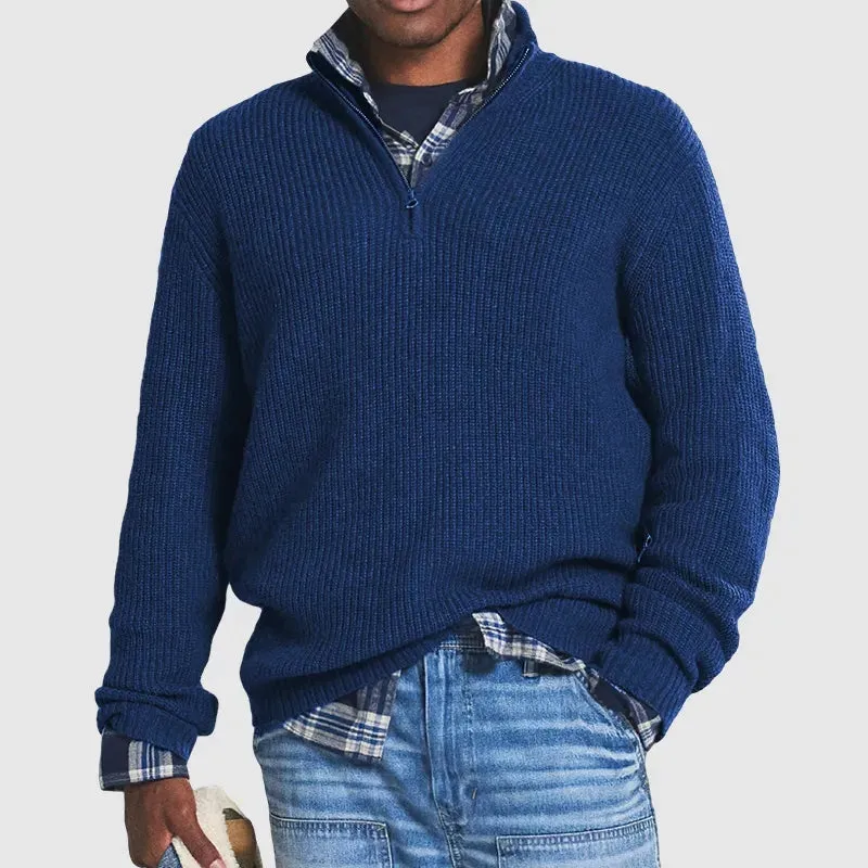Men's Warm Half-Zip Cashmere Jumper in Solid Colour | Ideal for Autumn/Winter