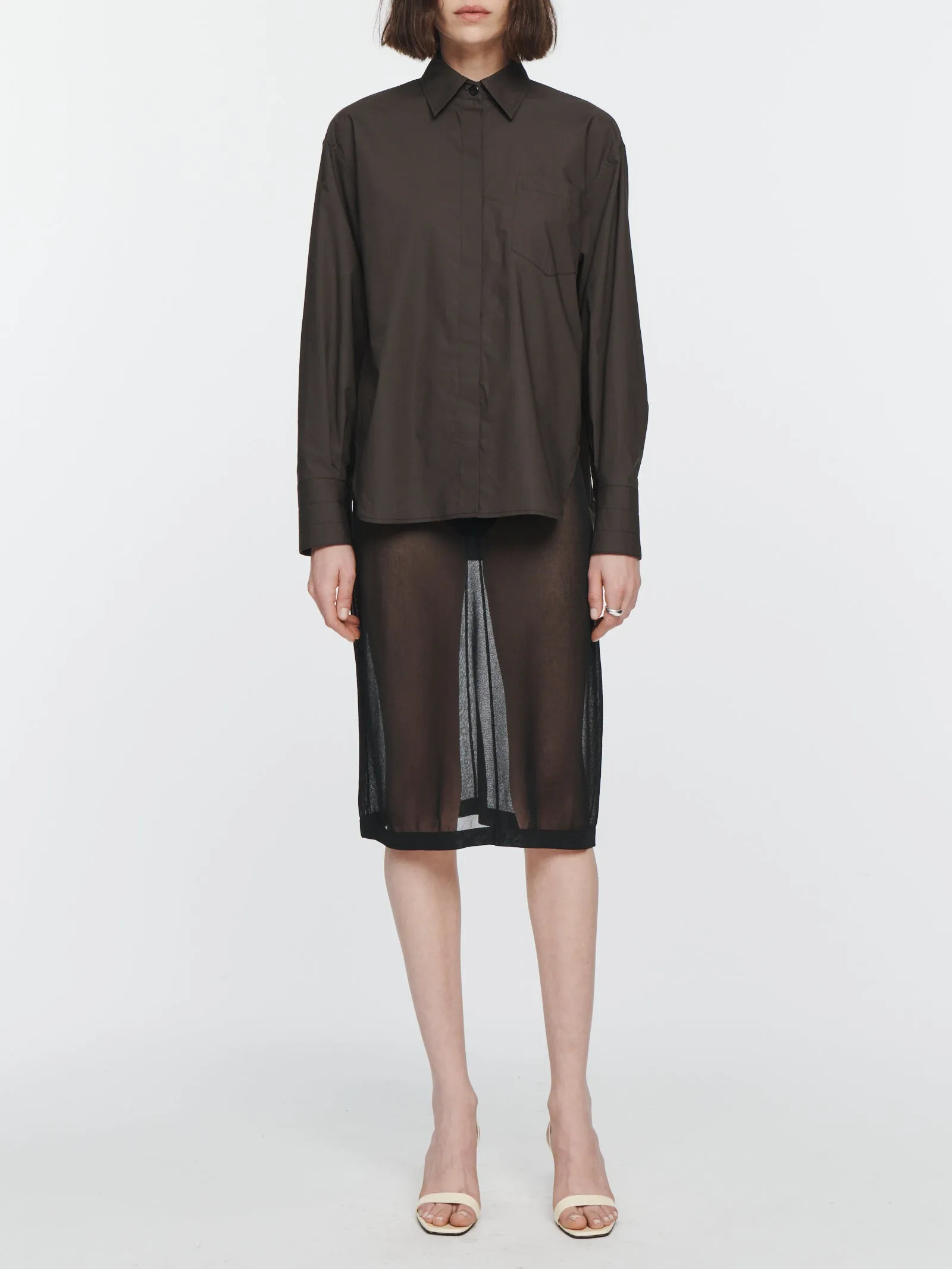 Oversized Covered Placket Shirt in Chocolate Brown