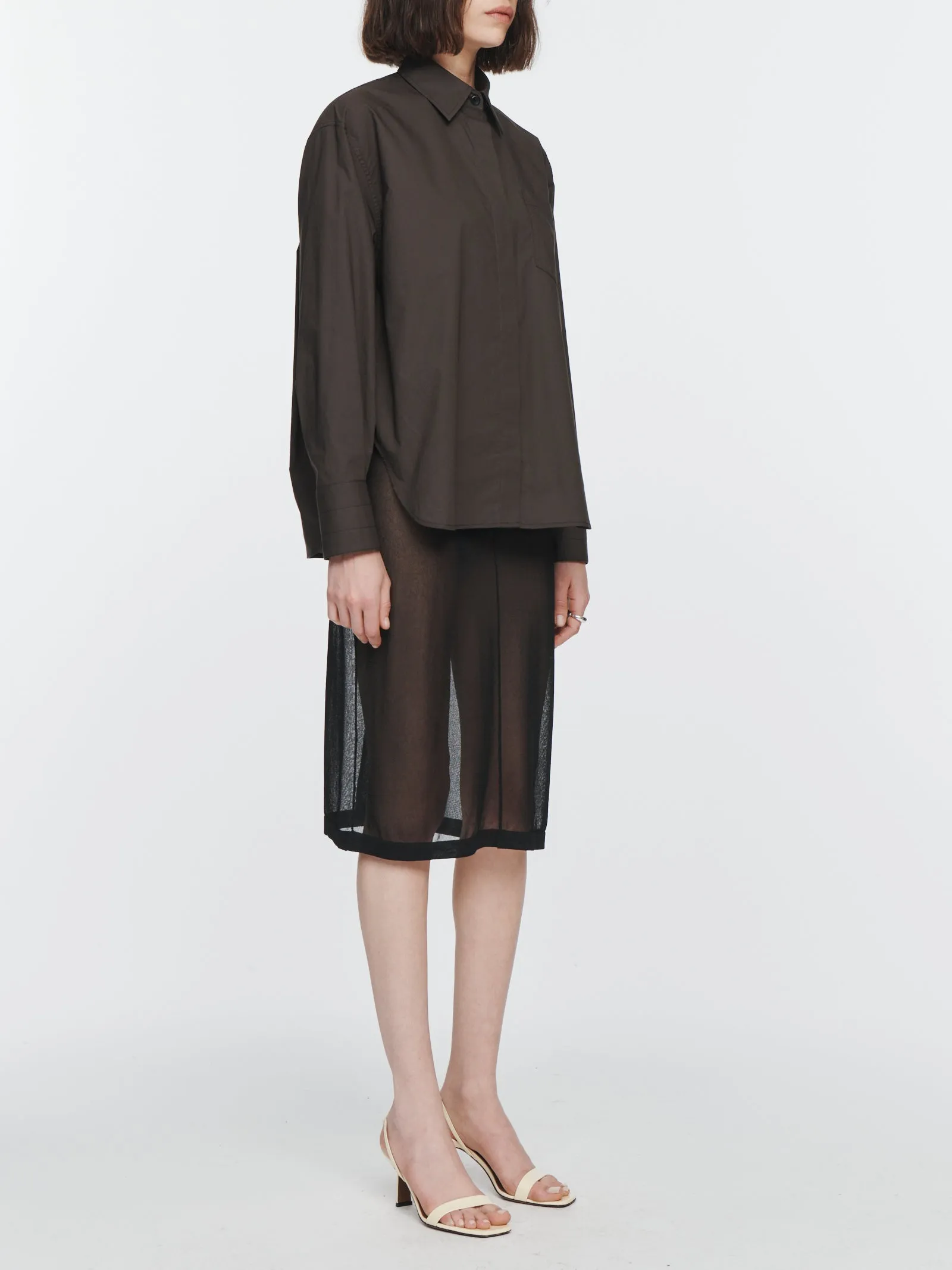 Oversized Covered Placket Shirt in Chocolate Brown