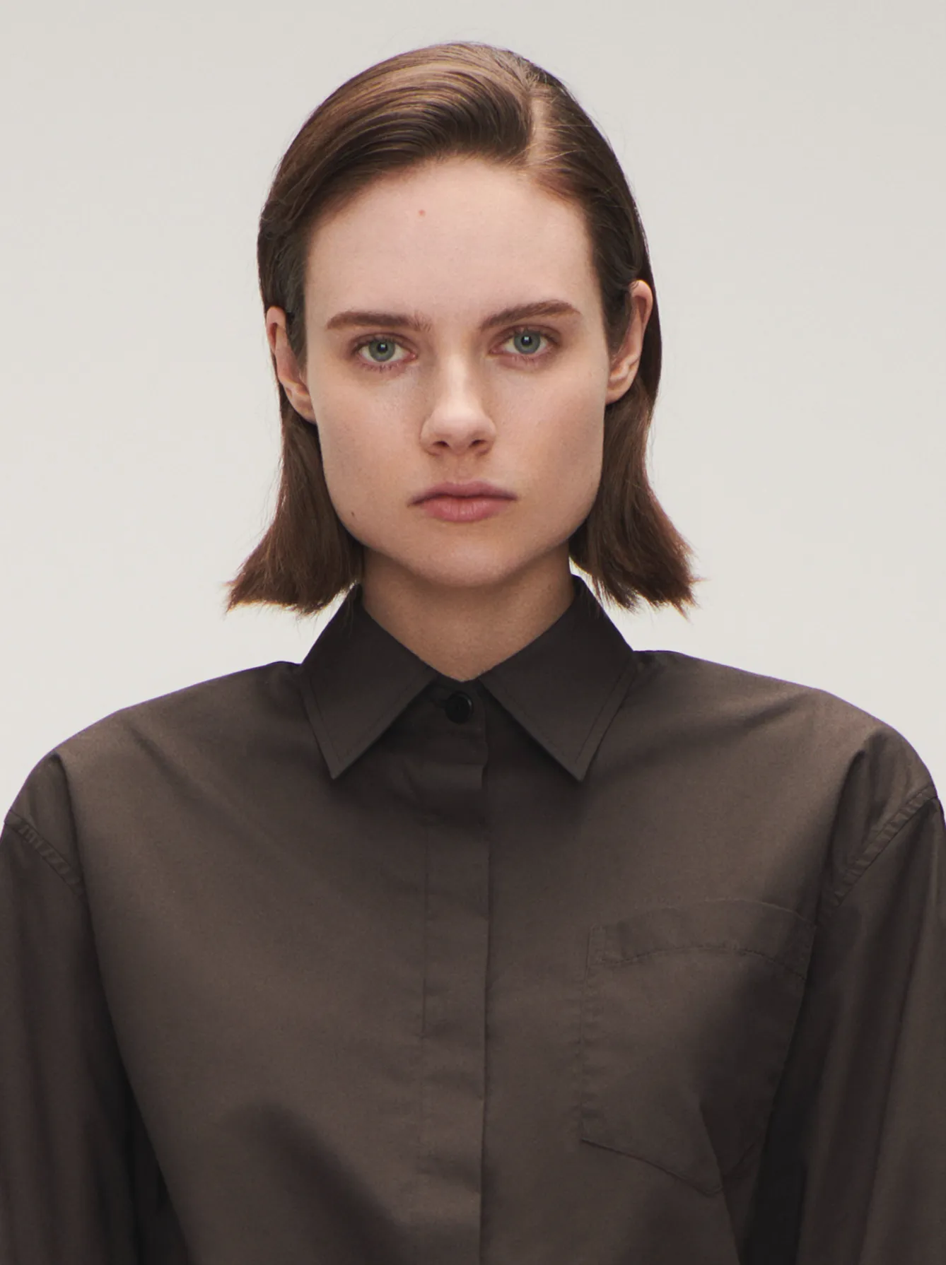 Oversized Covered Placket Shirt in Chocolate Brown