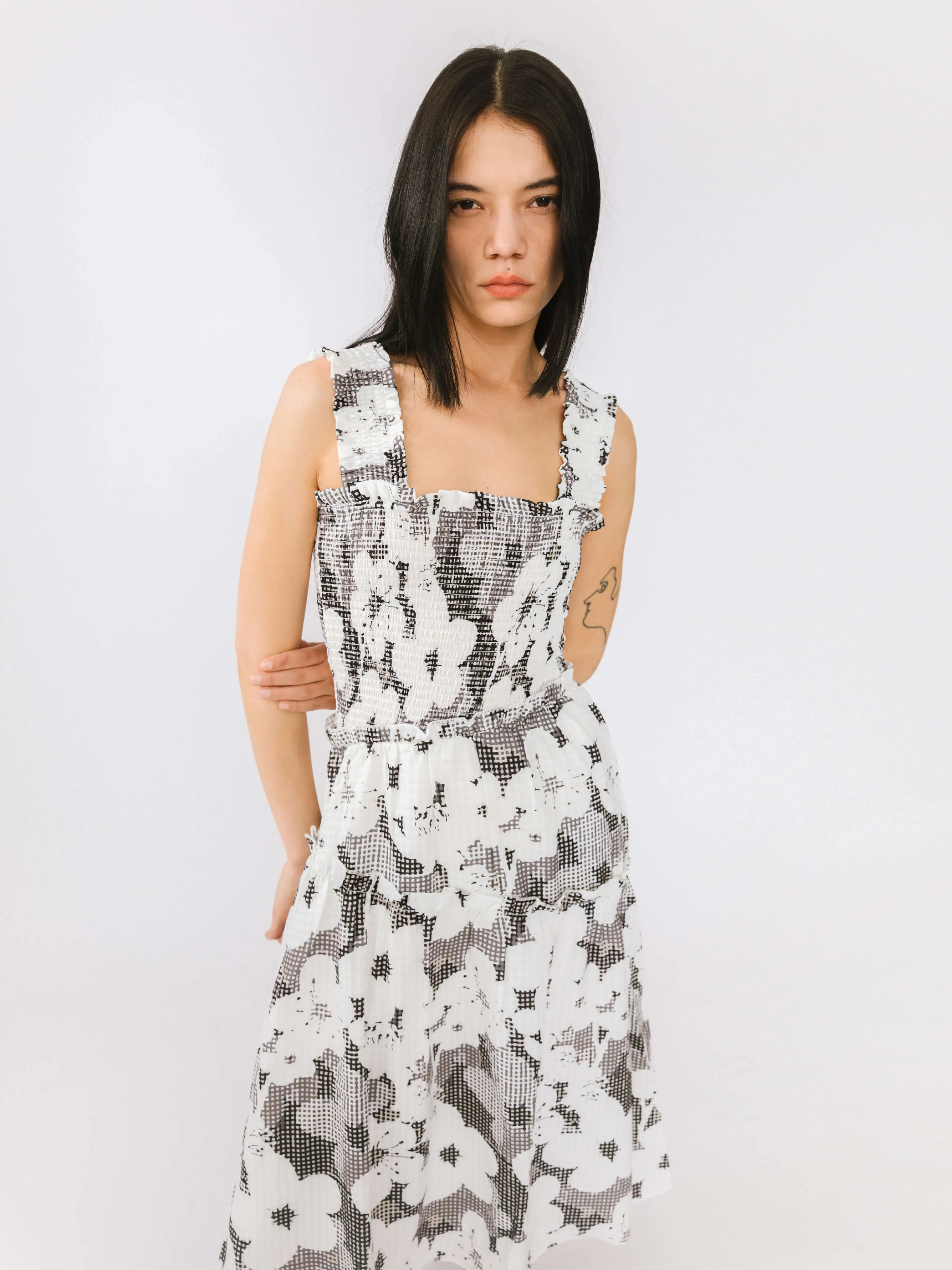 Plaid and Floral A-line Midi Dress
