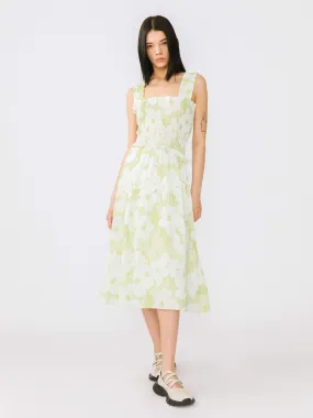 Plaid and Floral A-line Midi Dress