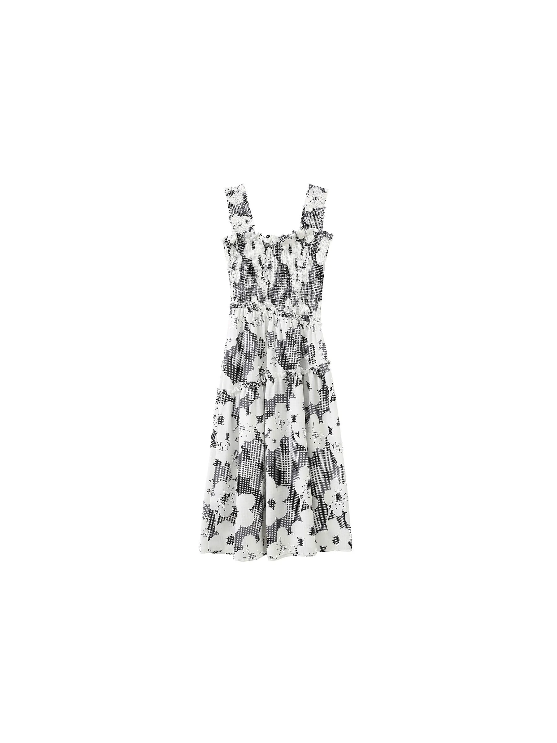 Plaid and Floral A-line Midi Dress