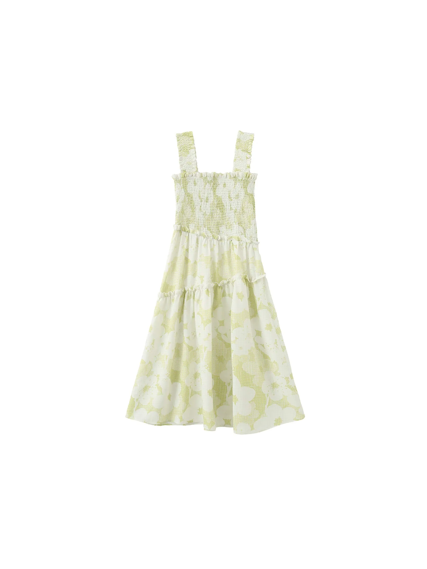 Plaid and Floral A-line Midi Dress