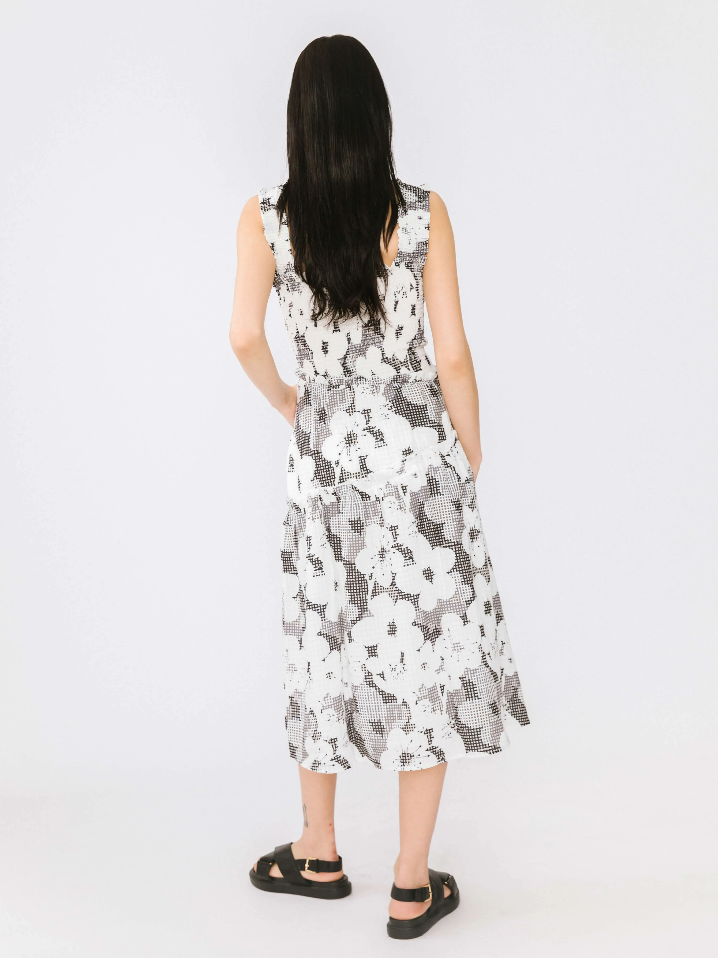 Plaid and Floral A-line Midi Dress