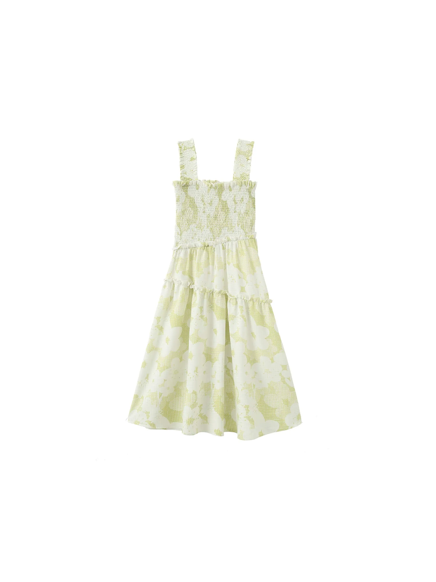 Plaid and Floral A-line Midi Dress