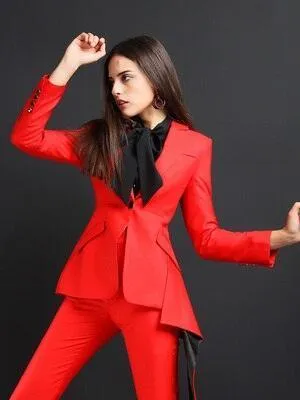 Red Flared Pant Suits - Women Trouser Suits - Trouser Suit