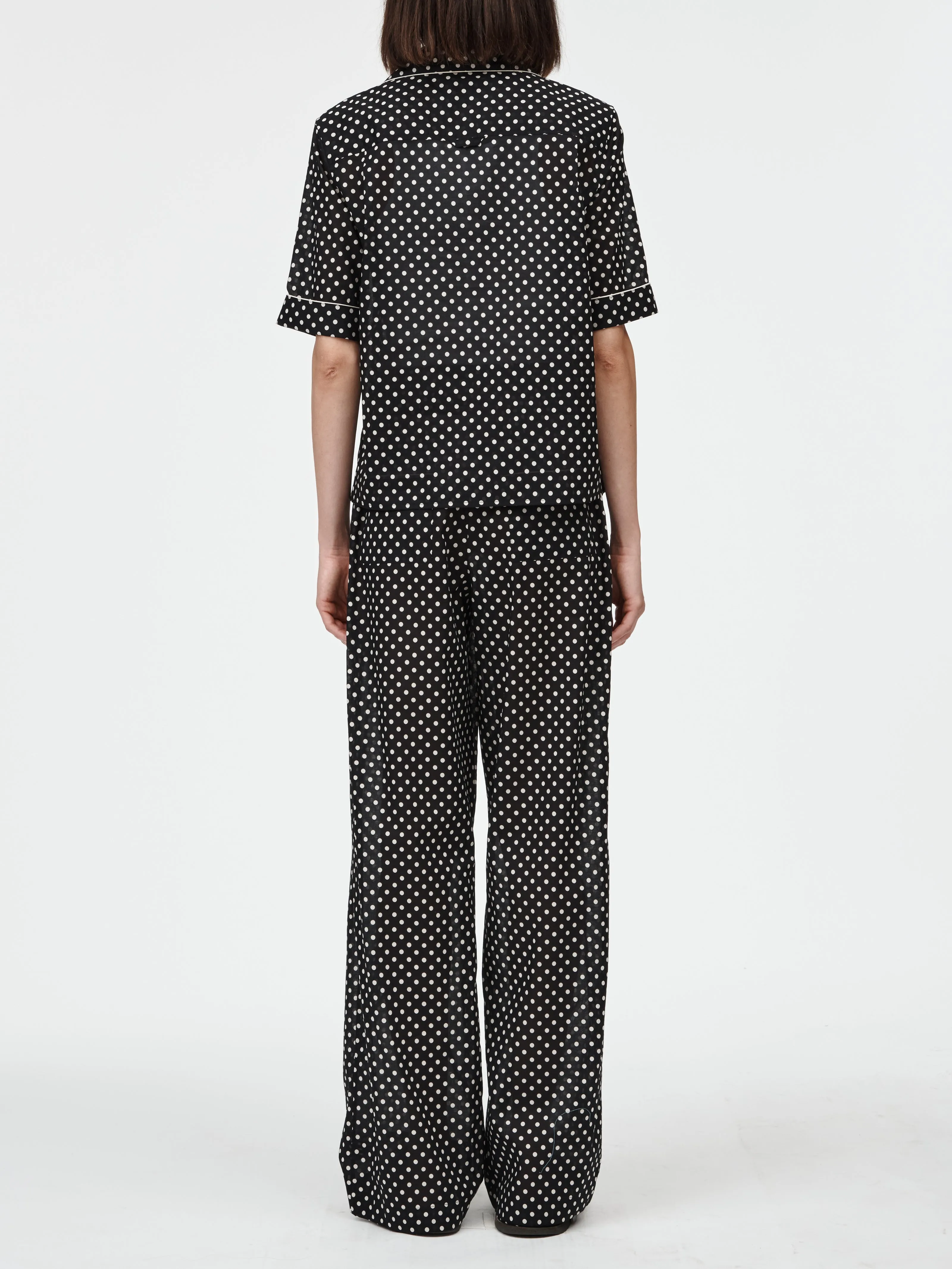 Short Sleeve Camp Shirt in Black & Ivory Polkadot
