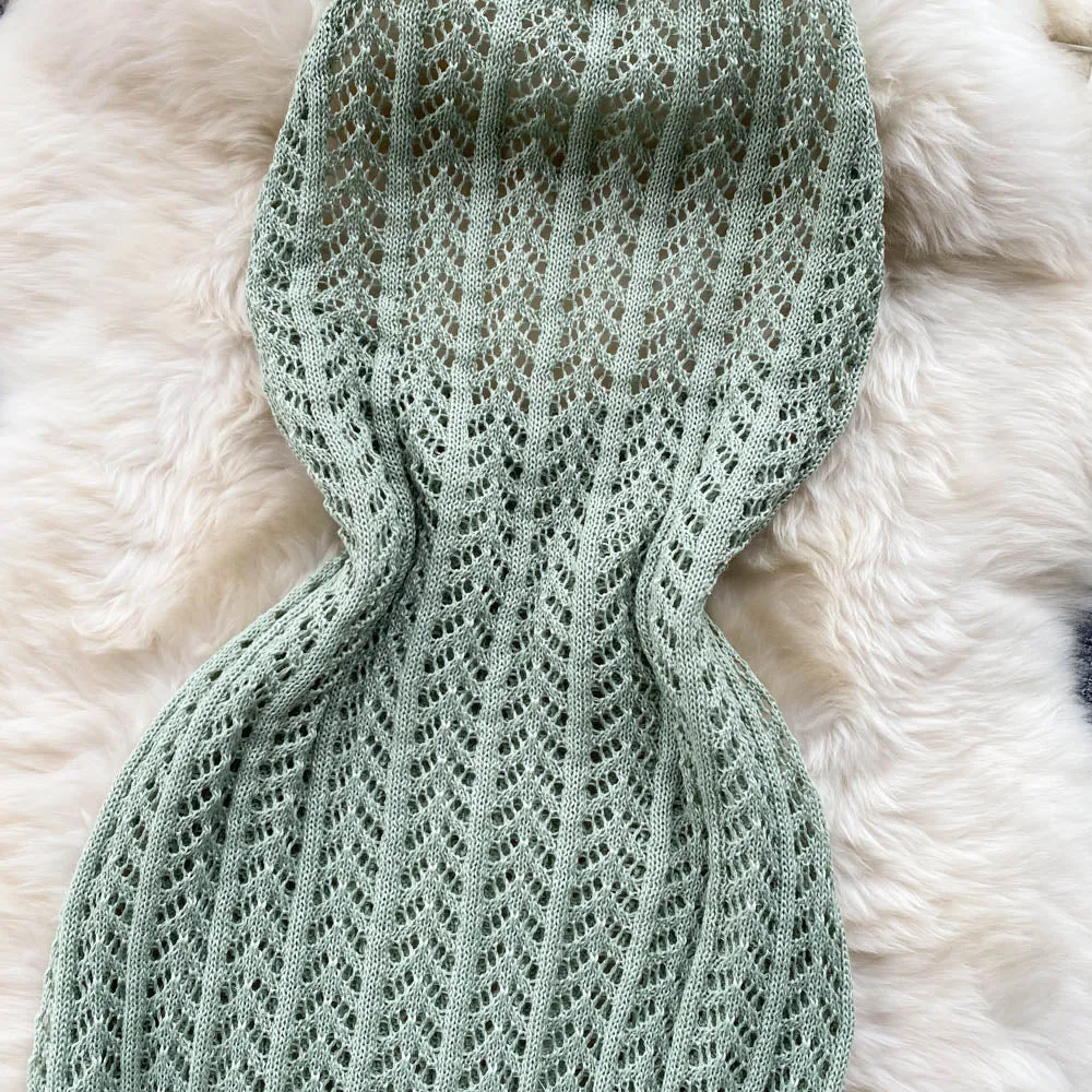 Sleeveless Hollowed Knitted Halter Dress