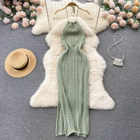 Sleeveless Hollowed Knitted Halter Dress