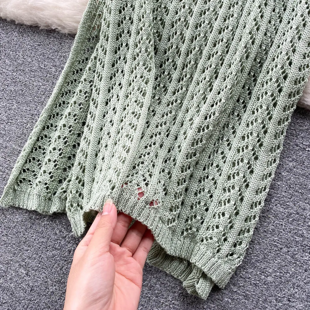 Sleeveless Hollowed Knitted Halter Dress