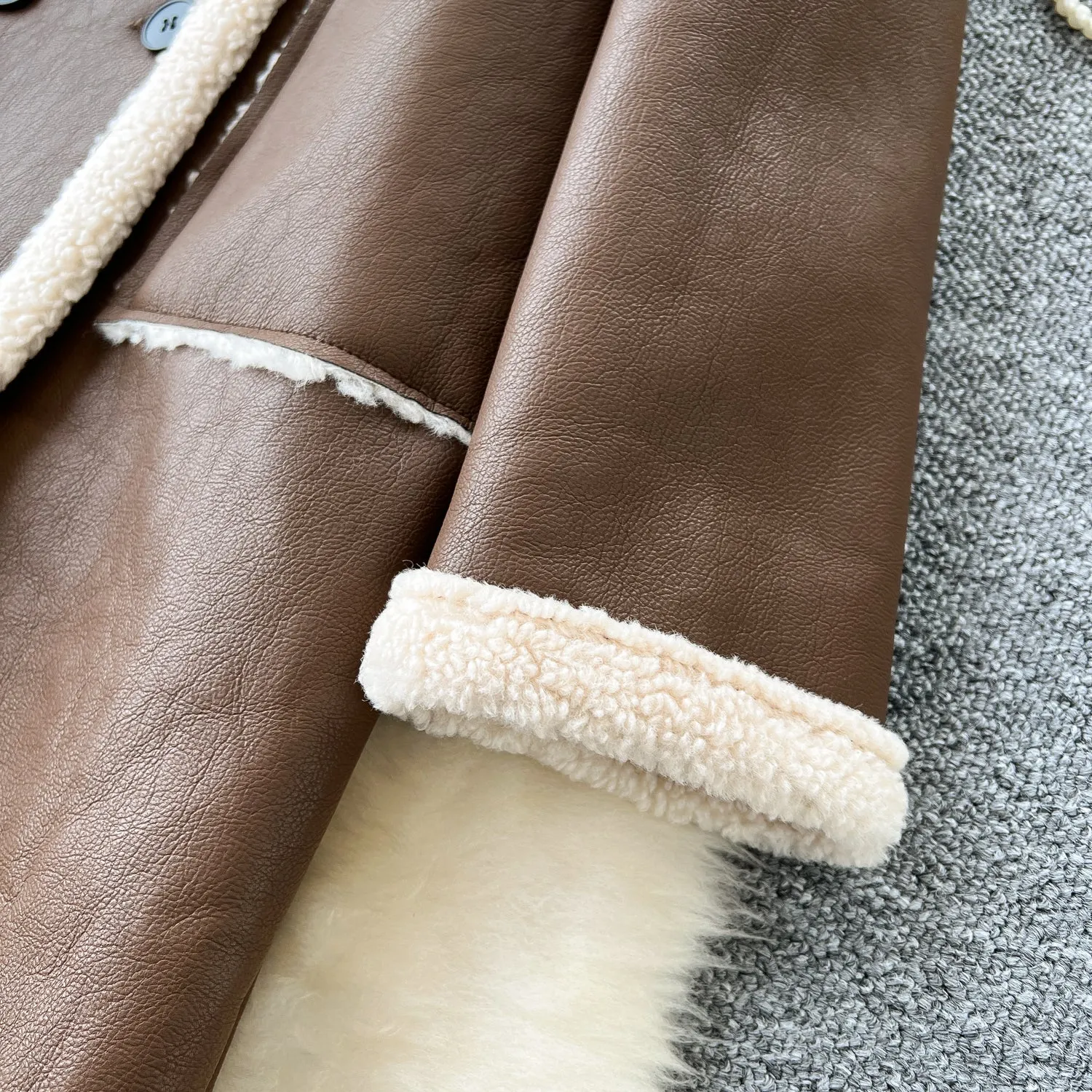 Stand Collar Thermal Lamb Wool Coat