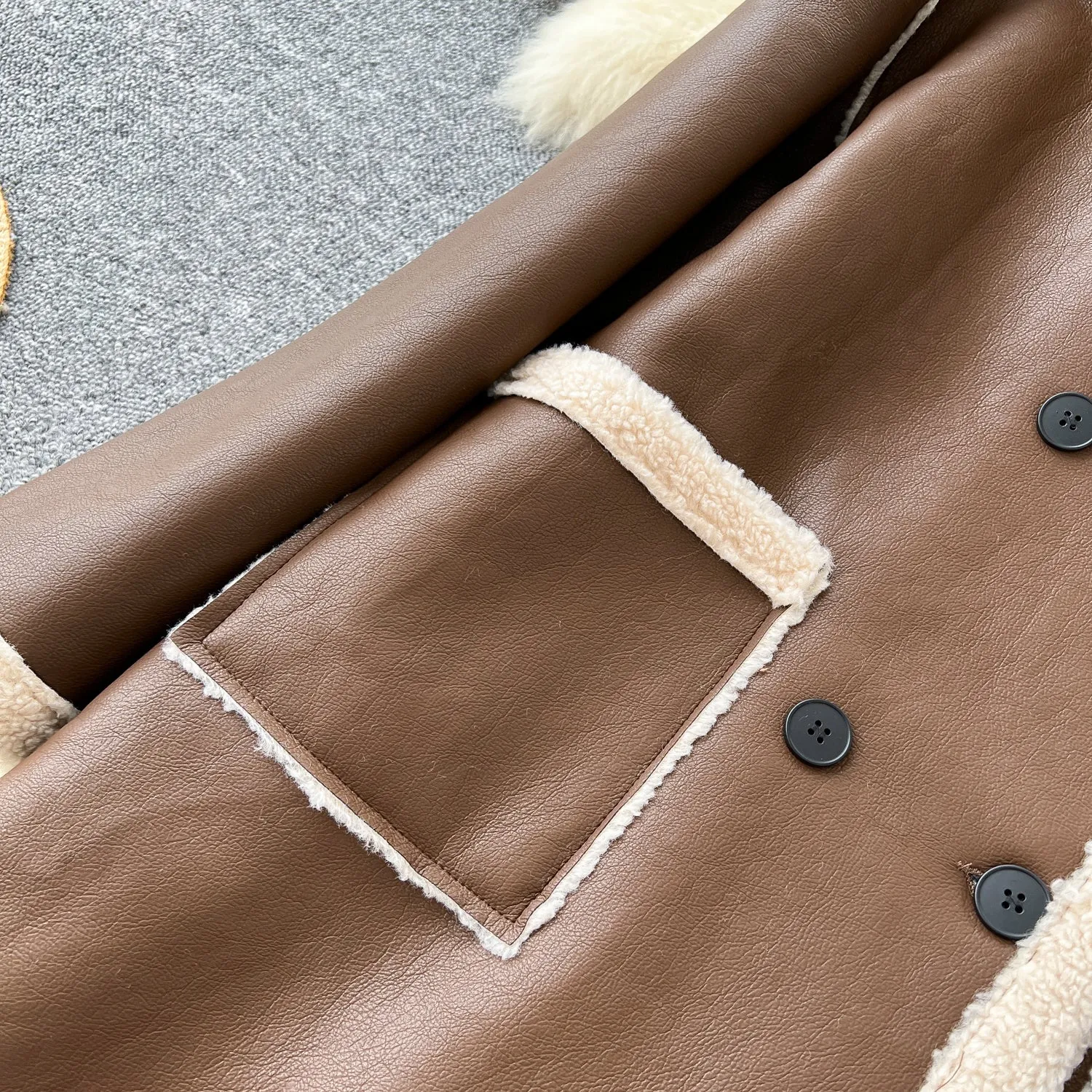 Stand Collar Thermal Lamb Wool Coat