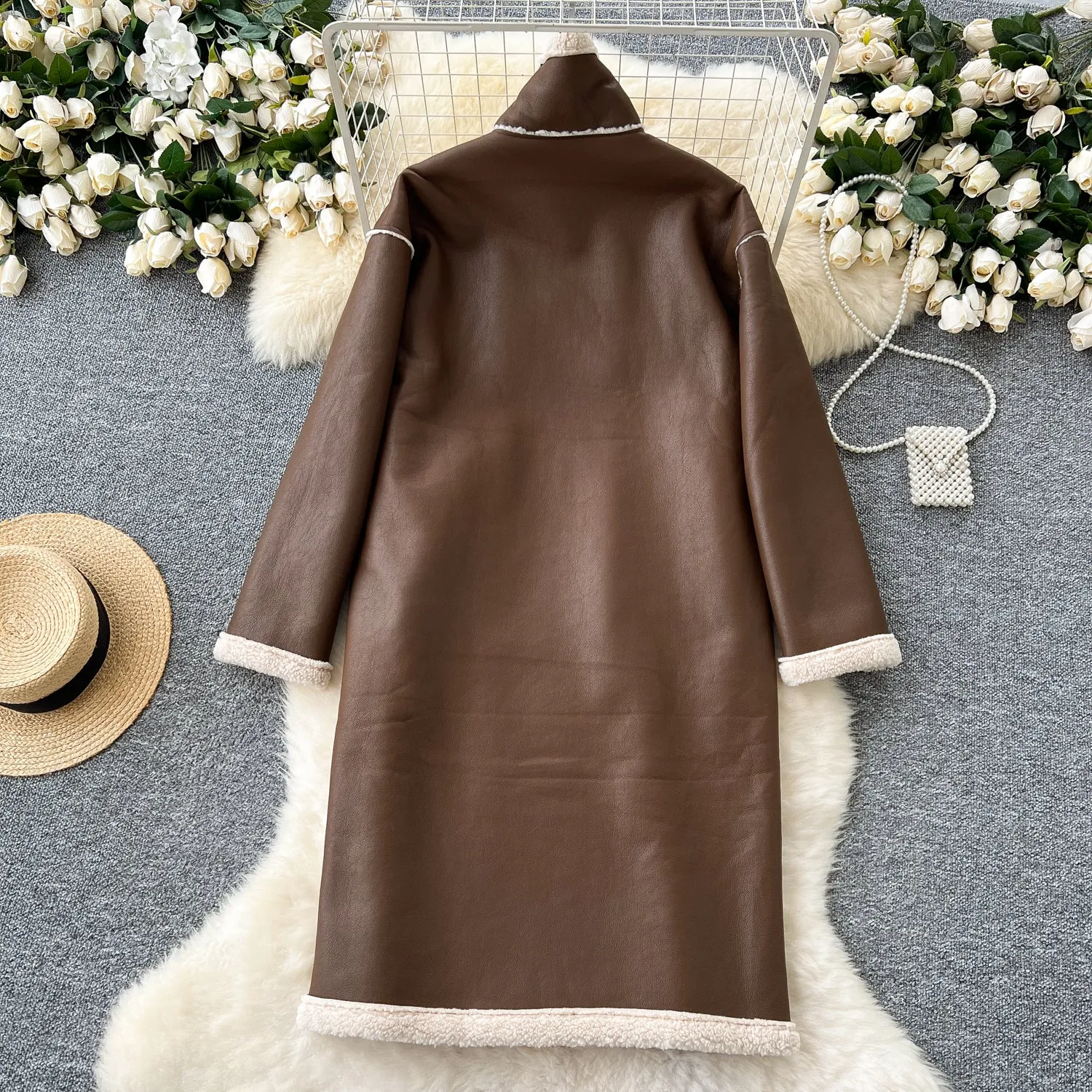 Stand Collar Thermal Lamb Wool Coat