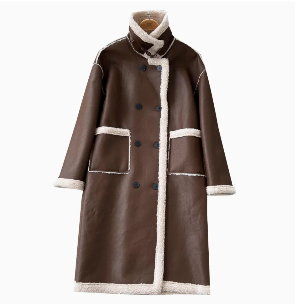 Stand Collar Thermal Lamb Wool Coat