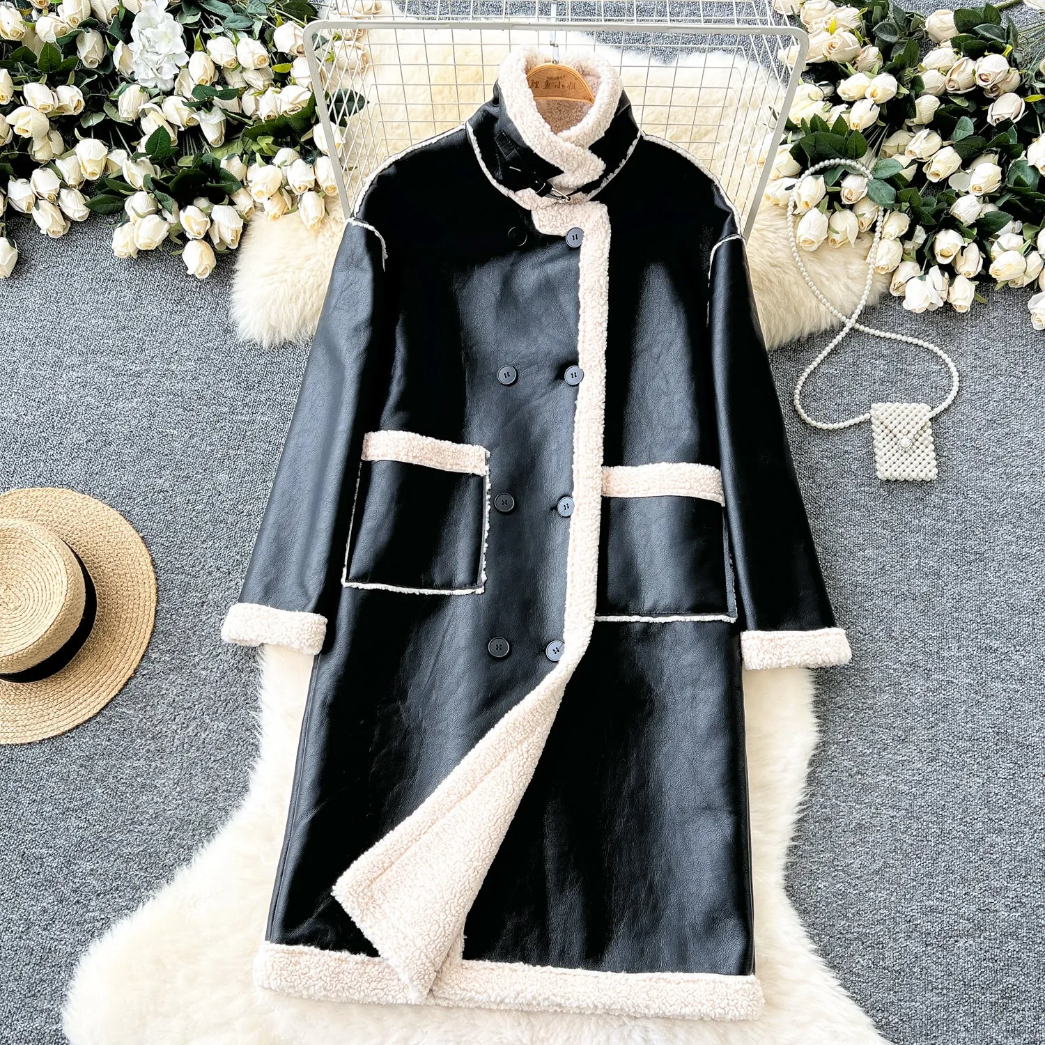 Stand Collar Thermal Lamb Wool Coat