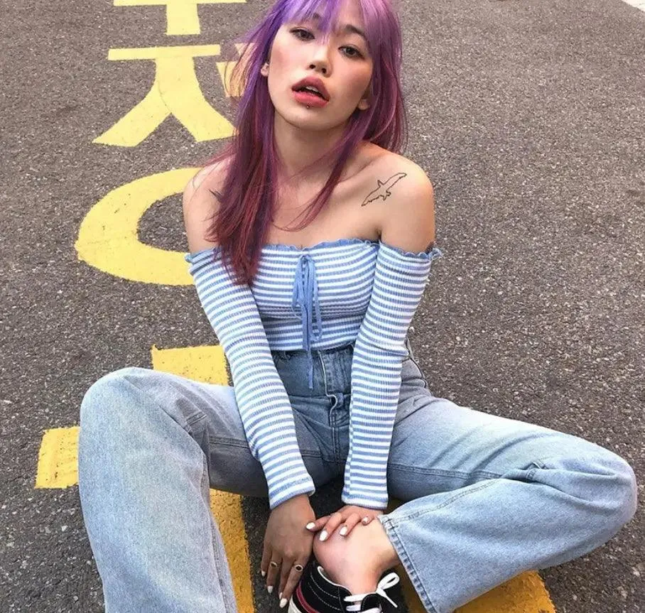 Striped One-Shoulder T-shirt
