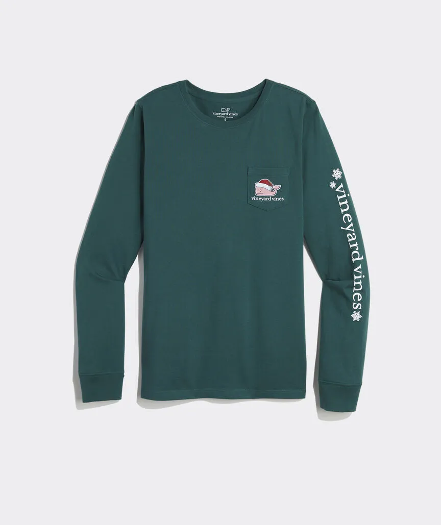Vineyard Vines Mens Santa Whale Pocket Long Sleeve T-Shirt