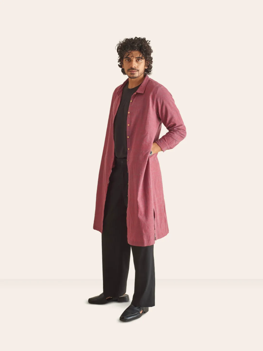 Viva Magenta Handwoven Overlay Kurta Shirt