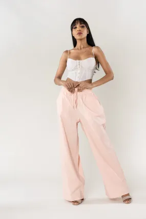 Wholesale Wide Linen Style Pants Baby Pink