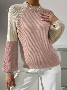 Women's Chic Colorblock Mock Neck Raglan Sleeve Jumper | Ideal for Autumn/Winter