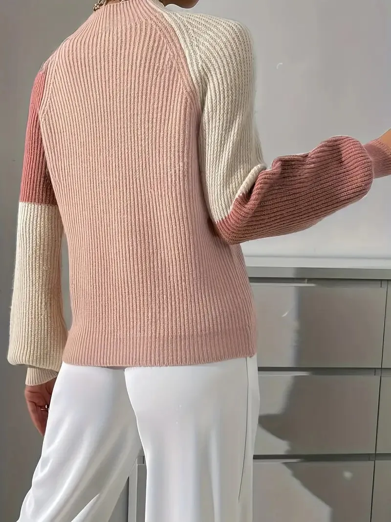 Women's Chic Colorblock Mock Neck Raglan Sleeve Jumper | Ideal for Autumn/Winter