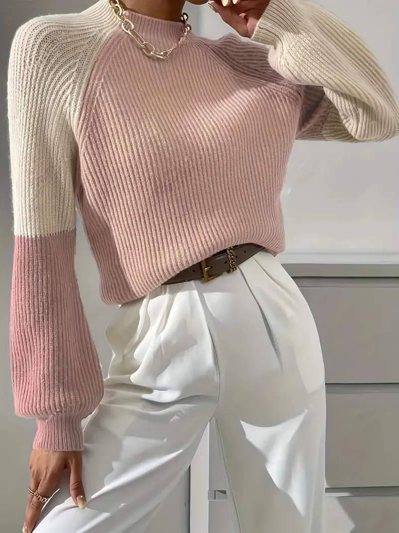 Women's Chic Colorblock Mock Neck Raglan Sleeve Jumper | Ideal for Autumn/Winter