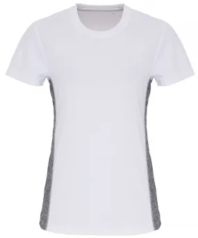 Womens TriDri® contrast panel performance t-shirt | White/Black Melange