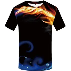 Yinyang T-shirt Men Flame T-shirts Graphic Black T shirts Funny Water Tshirts Novelty Gothic Tshirt Printed Short Sleeve Hip hop